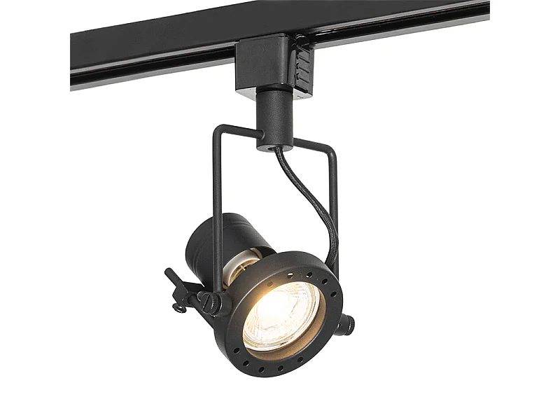Système d'éclairage sur rail moderne avec 5 spots noirs monophasé - Iconic Suplux
