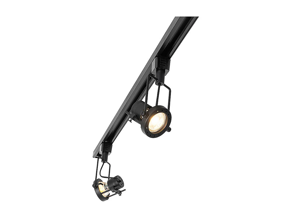 Système d'éclairage sur rail moderne avec 5 spots noirs monophasé - Iconic Suplux