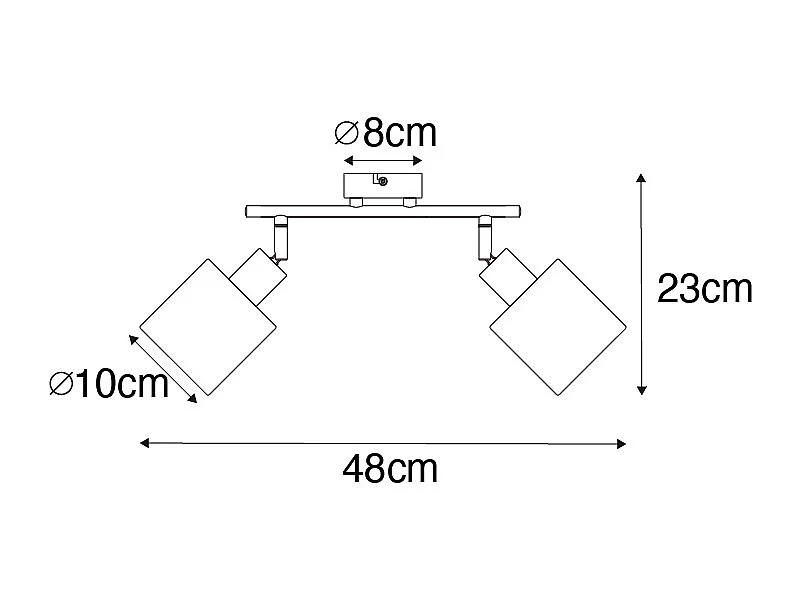 Spot de plafond noir avec abat-jour noir 2 lumières orientables - Hetta