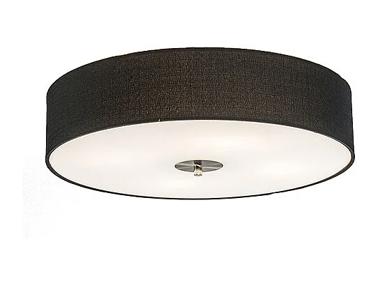 Plafonnier rond rustique noir 50 cm - Drum Jute