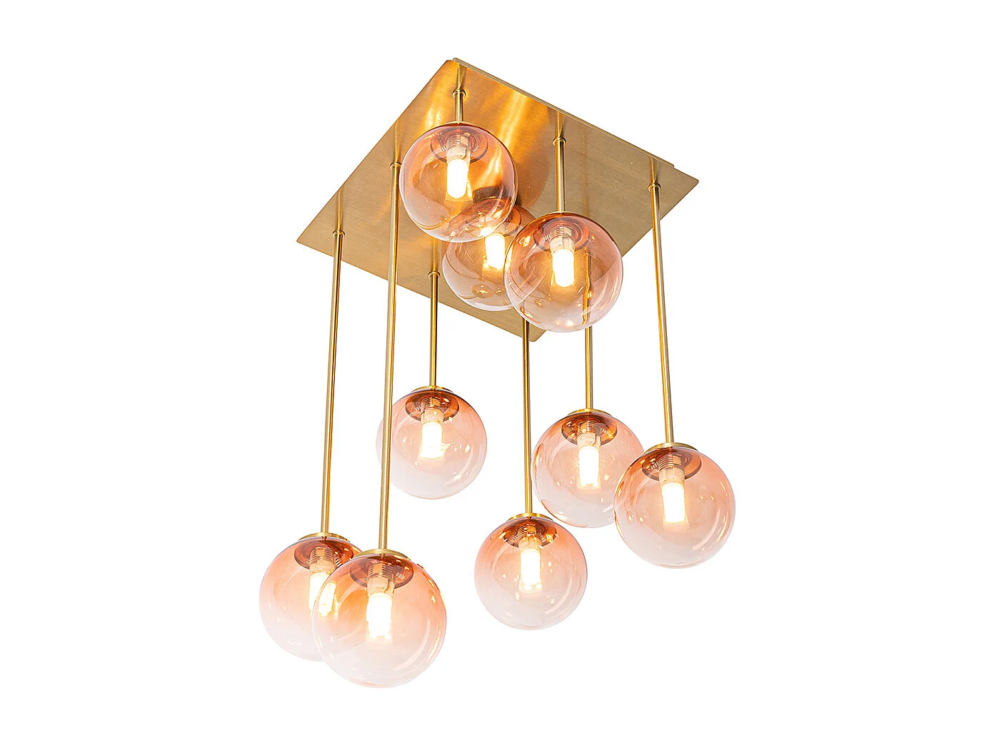 Plafonnier Art Déco or avec verre rose 9 lumières - Athènes