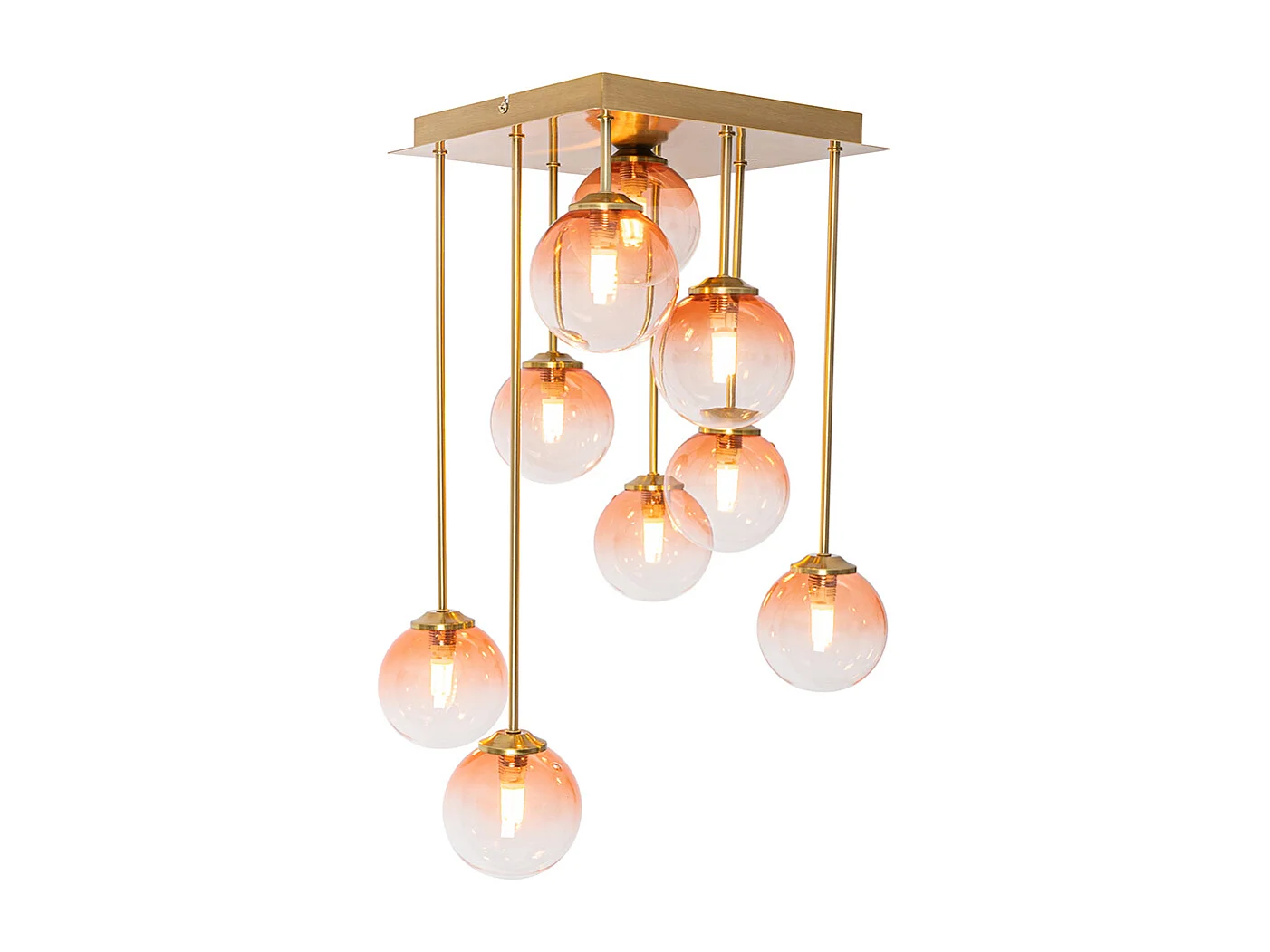 Plafonnier Art Déco or avec verre rose 9 lumières - Athènes