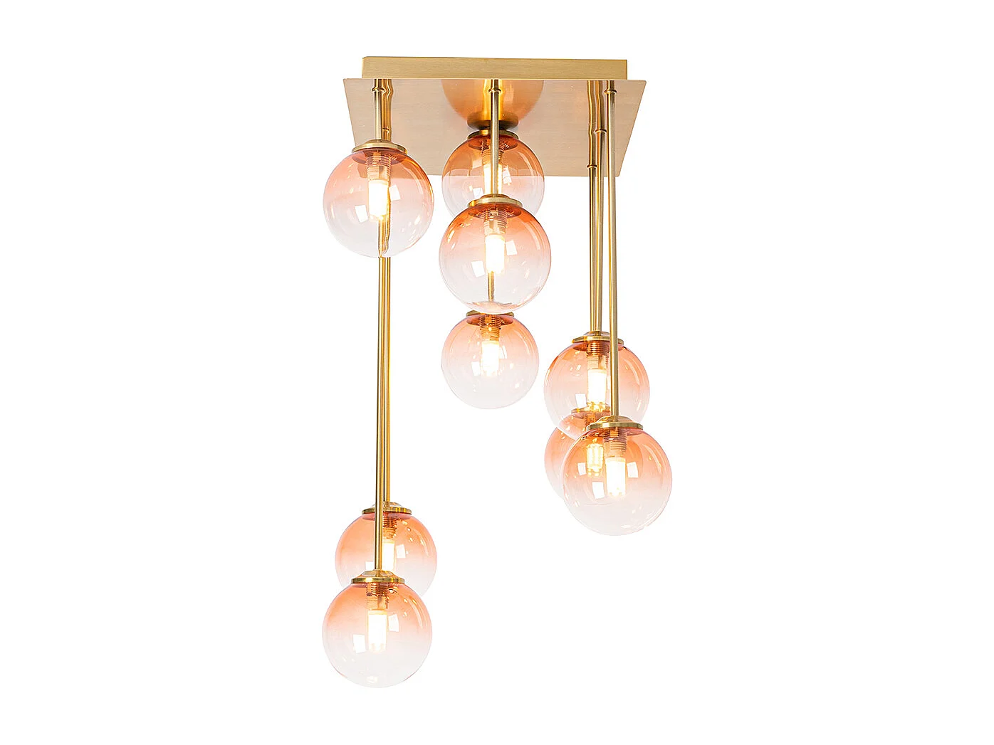 Plafonnier Art Déco doré avec verre rose 9 lumières - Athènes