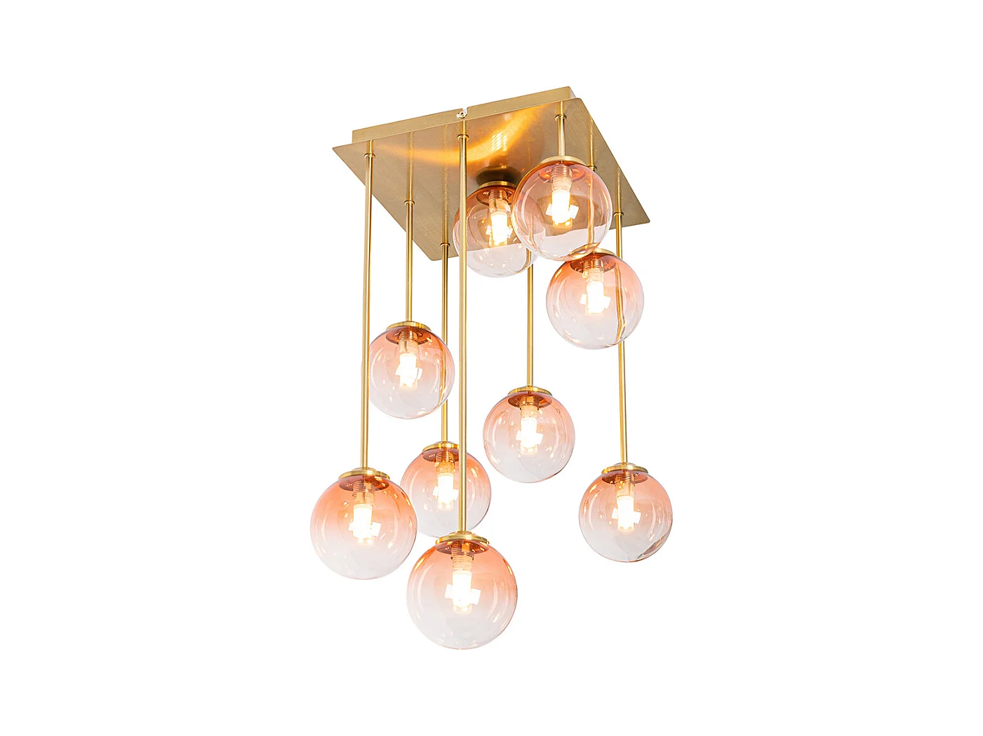Plafonnier Art Déco or avec verre rose 9 lumières - Athènes