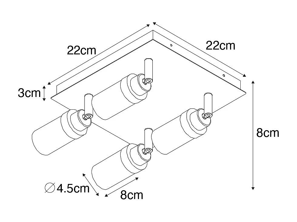Spot de salle de bain moderne noir 4 lumières IP44 - Japie