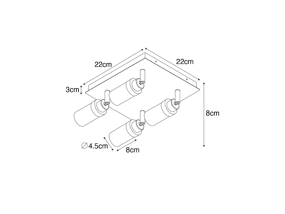 Spot de salle de bain moderne noir 4 lumières IP44 - Japie