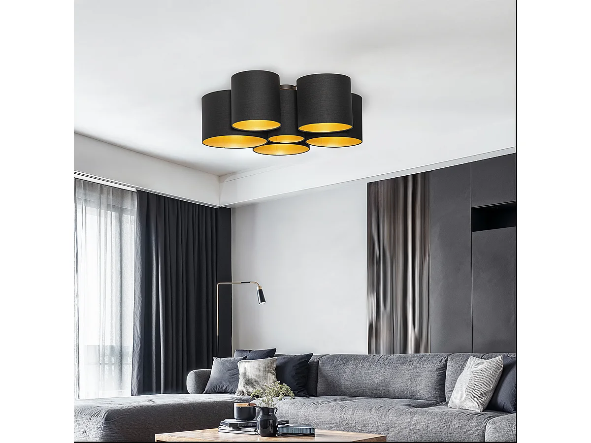 Plafonnier noir avec intérieur doré 6 lumières - Multidrum
