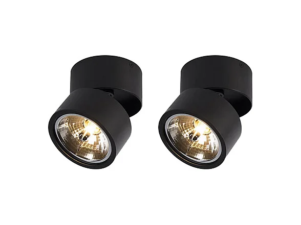 Lot de 2 spots modernes noirs réglables - Go Nine Tubo