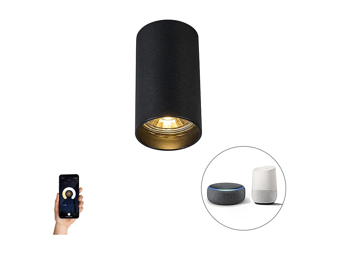 Smart spot moderne noir avec WiFi GU10 - Tuba 1