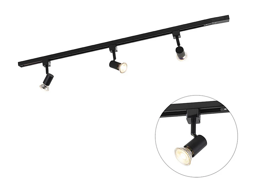 Système d'éclairage sur rail moderne avec 3 spots noirs 1 phase - Iconic Jeany
