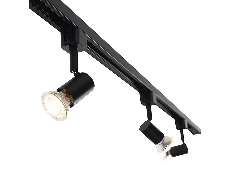 Système d'éclairage sur rail moderne avec 3 spots noirs 1 phase - Iconic Jeany