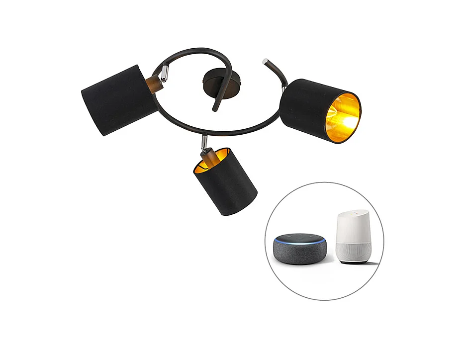 Plafonnier moderne noir avec 3 WiFi B35 intelligentes - Lofty