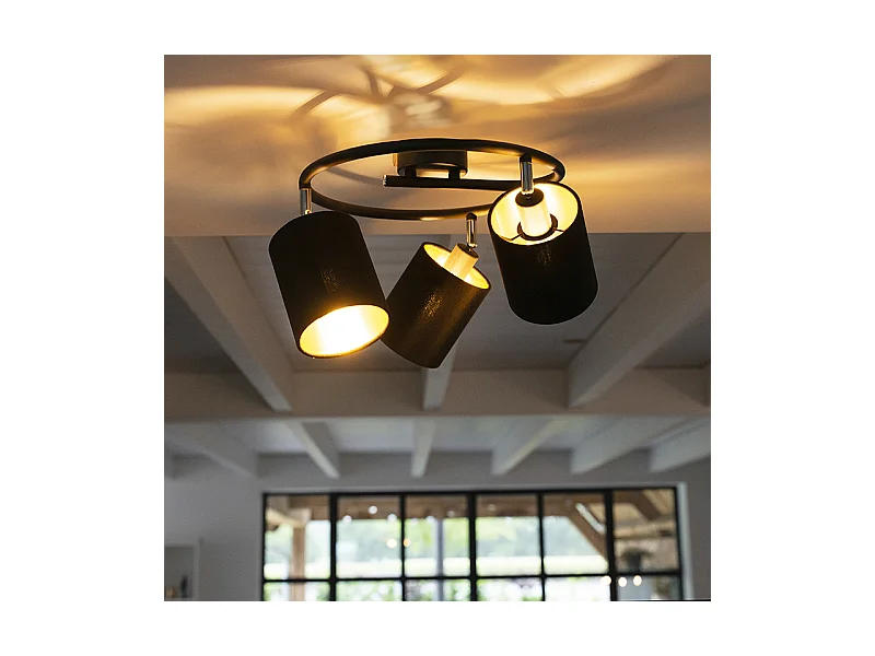 Plafonnier moderne noir avec 3 WiFi B35 intelligentes - Lofty