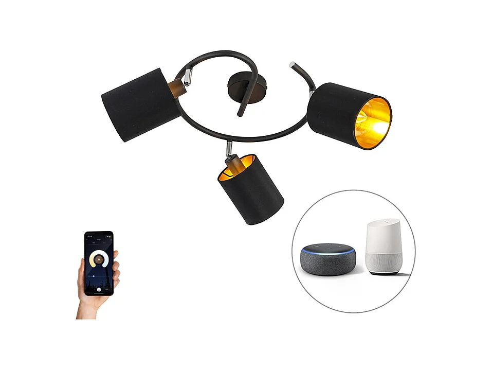 Plafonnier moderne noir avec 3 WiFi B35 intelligentes - Lofty