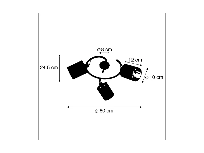 Plafonnier moderne noir avec 3 WiFi B35 intelligentes - Lofty