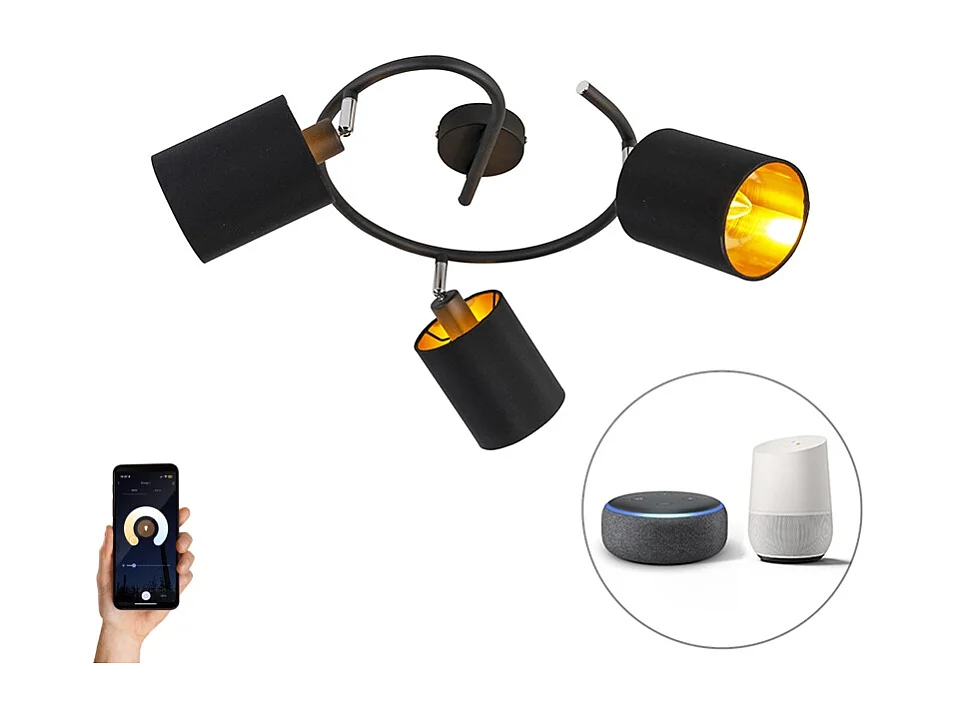 Plafonnier intelligent moderne noir avec 3 ampoules WiFi B35 - Lofty