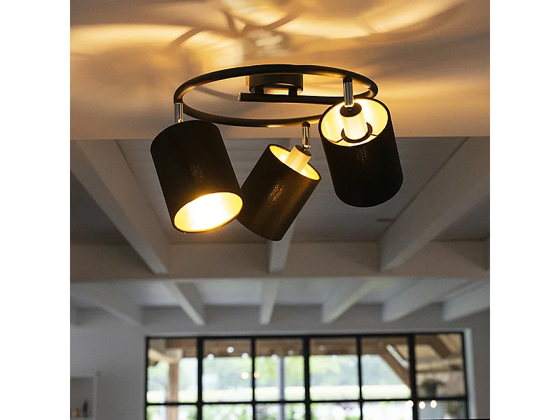 Plafonnier intelligent moderne noir avec 3 ampoules WiFi B35 - Lofty