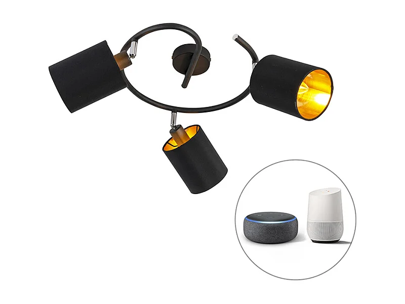 Plafonnier intelligent moderne noir avec 3 ampoules WiFi B35 - Lofty