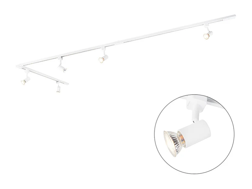 Système sur rail moderne avec 5 spots monophasé blanc - Jeany