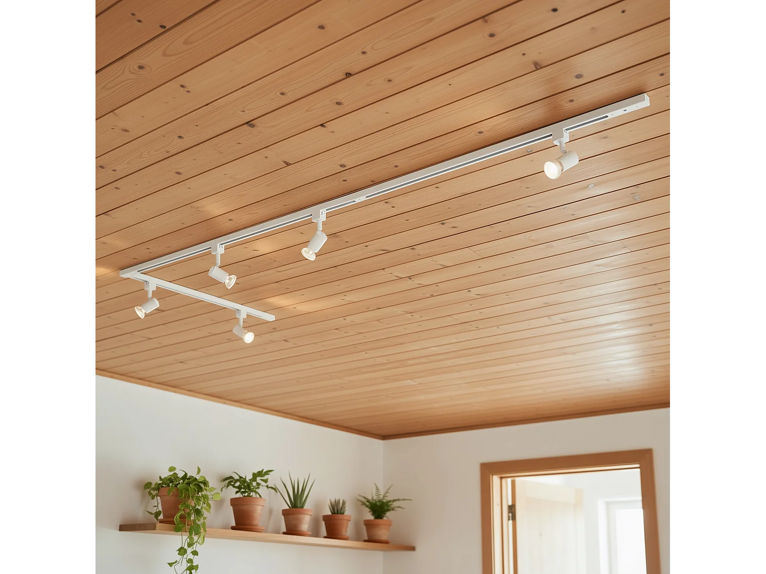 Système sur rail moderne avec 5 spots monophasé blanc - Jeany