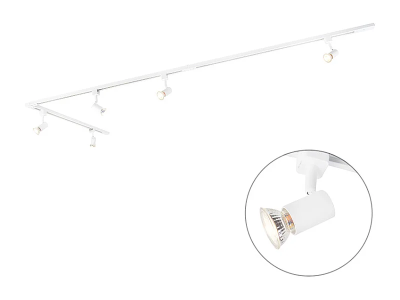 Système sur rail moderne avec 5 spots monophasé blanc - Jeany