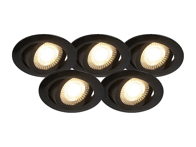 Lot de 5 spots encastrés modernes noirs avec LED à intensité variable 3 niveaux - Mio