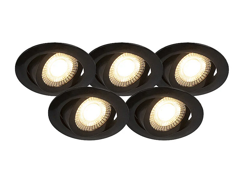 Lot de 5 spots encastrés modernes noirs avec LED à intensité variable 3 niveaux - Mio