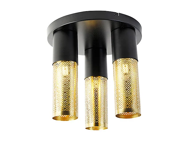 Plafonnier industriel noir doré rond 3 lumières - Raspi