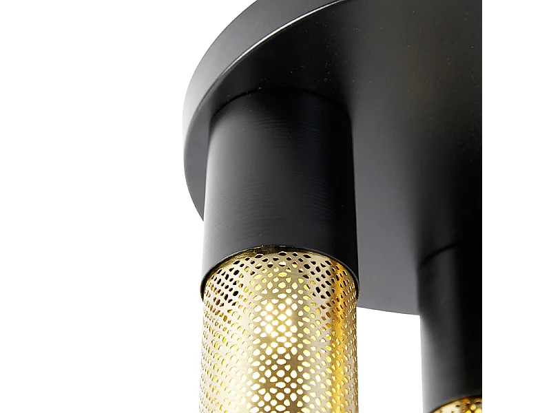 Plafonnier industriel noir doré rond 3 lumières - Raspi