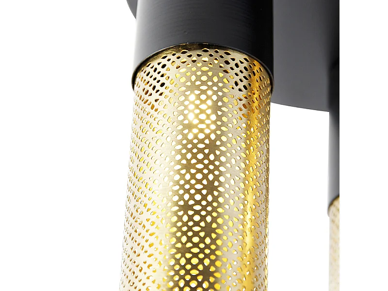 Plafonnier industriel noir doré rond 3 lumières - Raspi