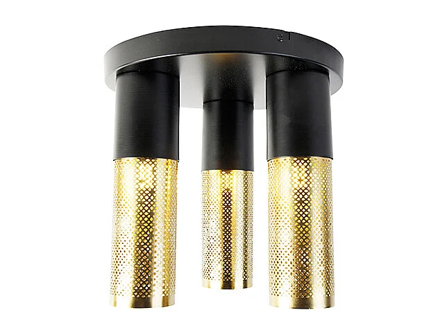 Plafonnier industriel noir doré rond 3 lumières - Raspi