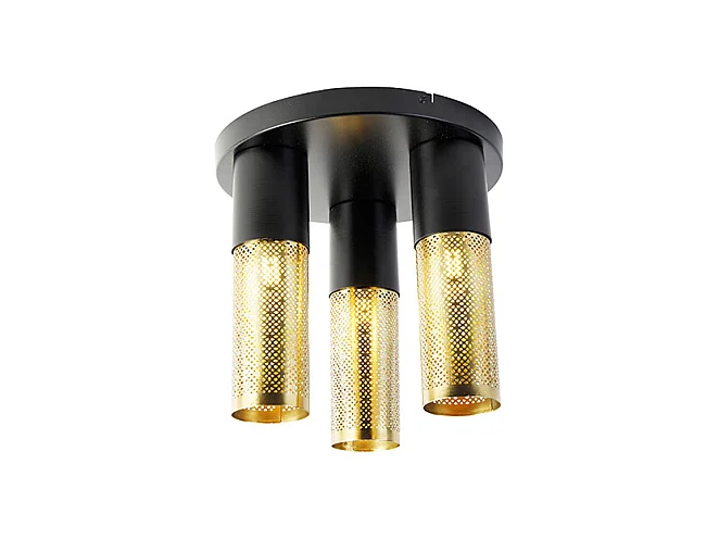 Plafonnier industriel noir doré rond 3 lumières - Raspi