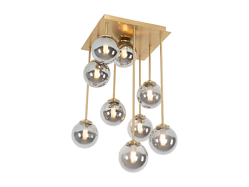 Plafonnier moderne or 9 lumières avec verre fumé - Athènes