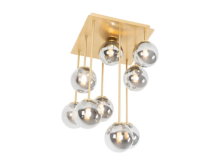 Plafonnier moderne or 9 lumières avec verre fumé - Athènes