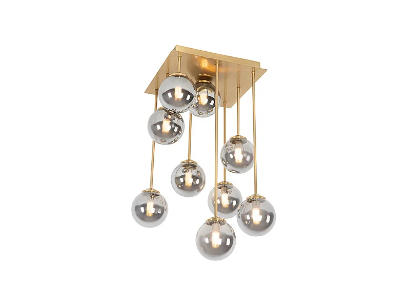 Plafonnier moderne or 9 lumières avec verre fumé - Athènes