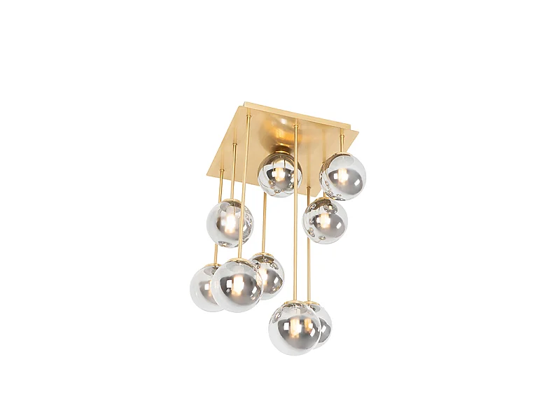 Plafonnier moderne doré 9 lumières avec verre fumé - Athènes