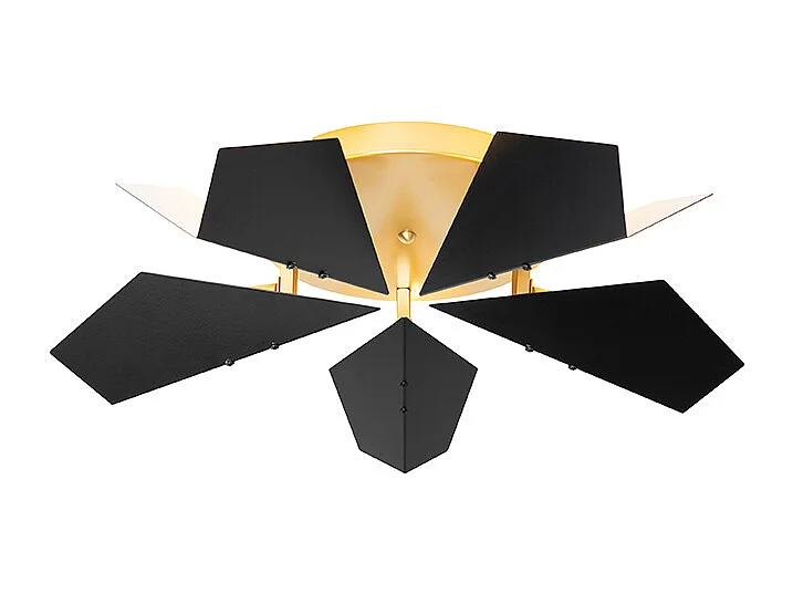 Plafonnier design noir avec or 5 lumières - Sinem