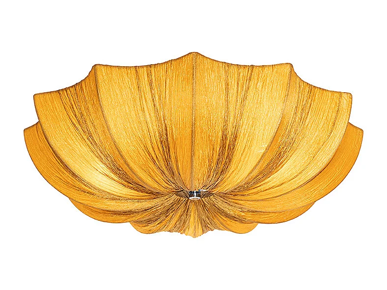 Plafonnier design soie dorée 52 cm 3 lumières - Plu