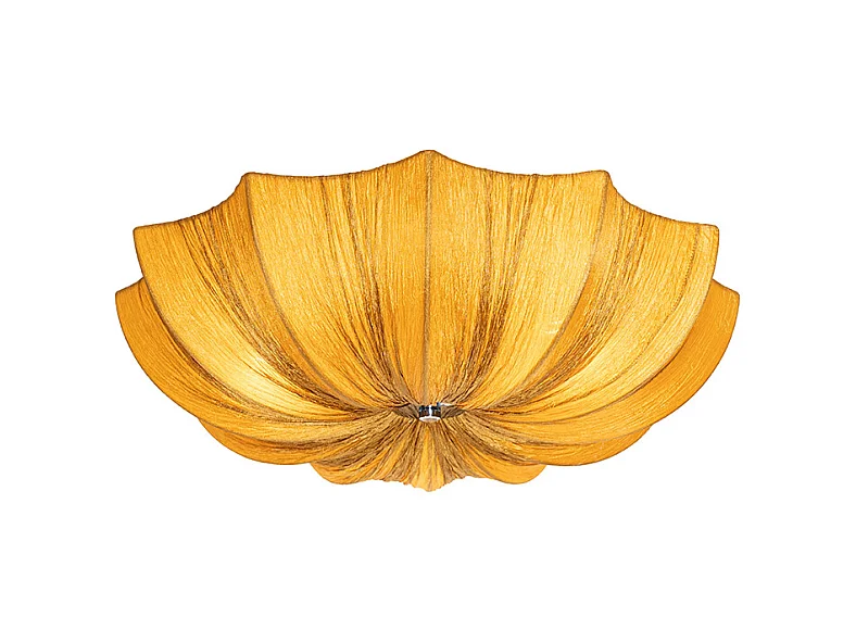 Plafonnier design soie dorée 52 cm 3 lumières - Plu