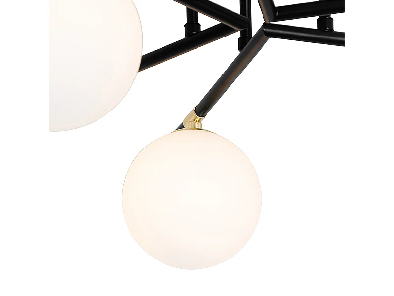 Plafonnier noir avec or et verre opale 6 lumières - Lynn