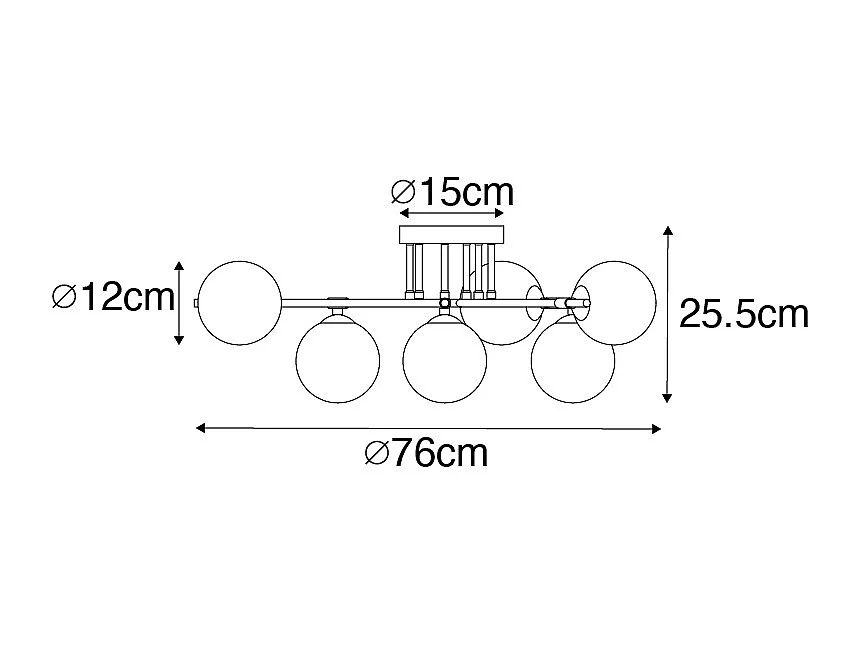 Plafonnier noir avec or et verre opale 6 lumières - Lynn