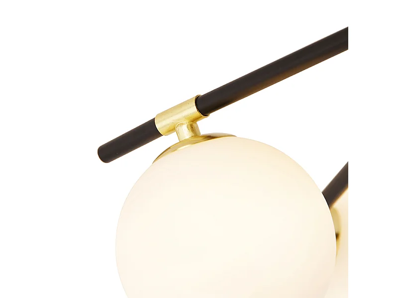 Plafonnier noir avec or et verre opale 6 lumières - Lynn