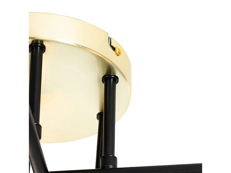 Plafonnier noir avec or et verre opale 6 lumières - Lynn