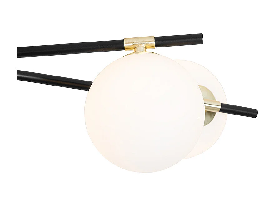Plafonnier noir avec or et verre opale 6 lumières - Lynn