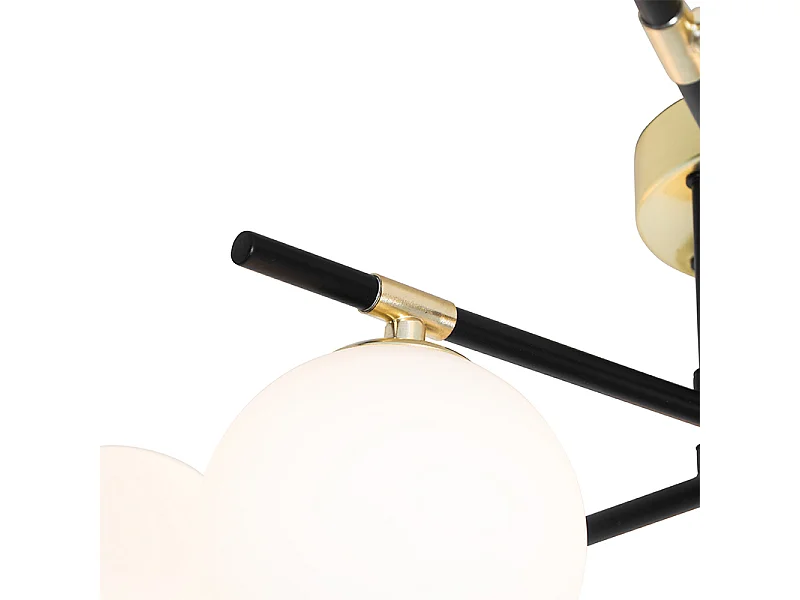 Plafonnier noir avec or et verre opale 6 lumières - Lynn