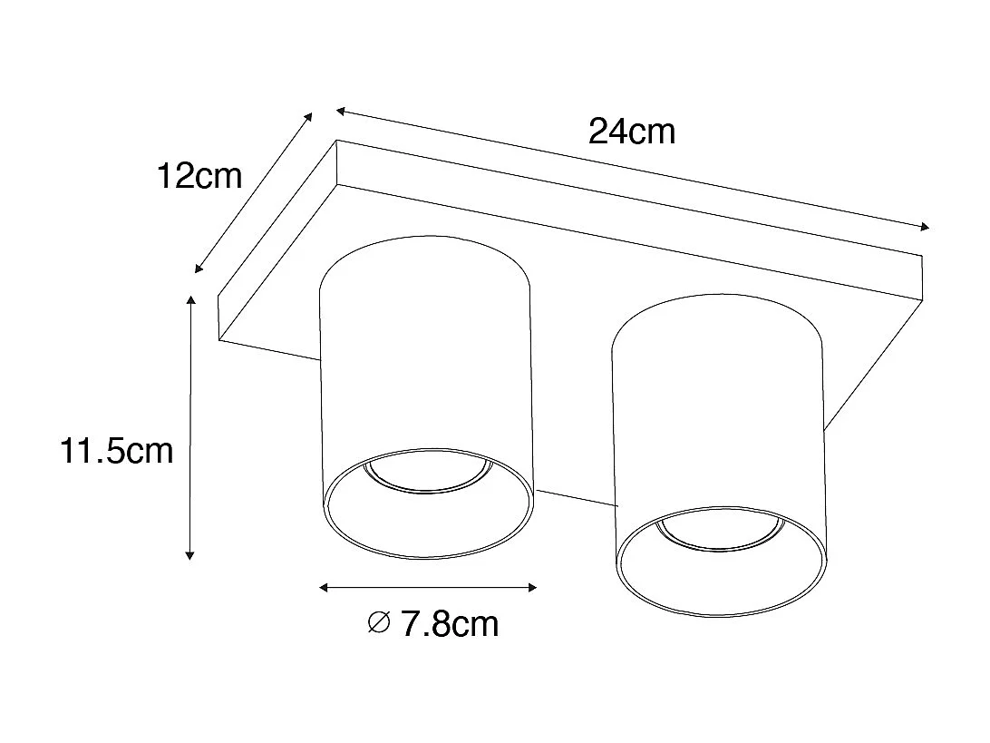Spot de plafond moderne noir 2 lumières - Tubo