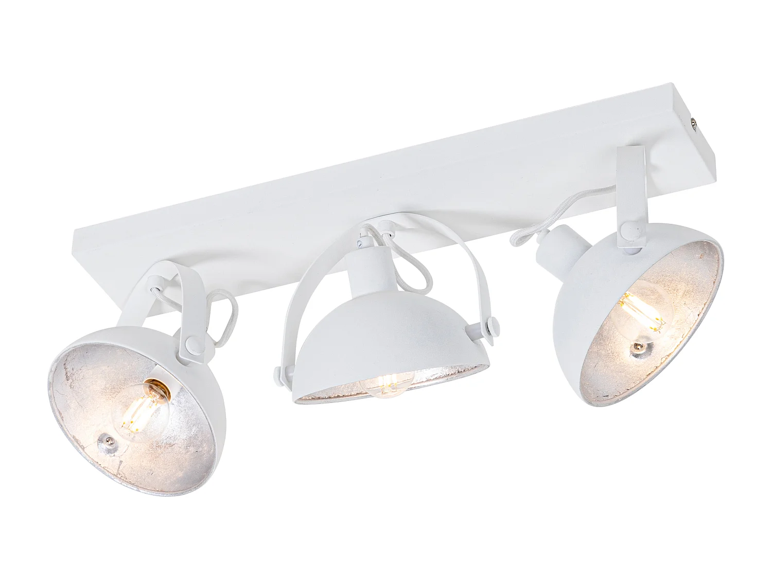 Plafonnier industriel blanc argent 3 lumières orientable - Magnax