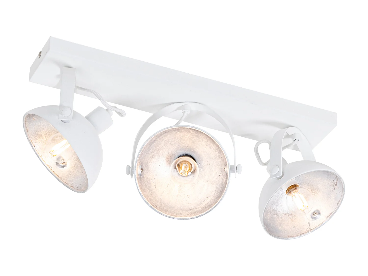 Plafonnier industriel blanc argent 3 lumières orientable - Magnax