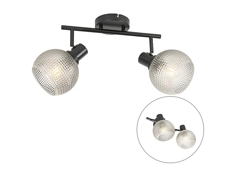 Spot design noir avec verre fumé 2 lumières - Chico