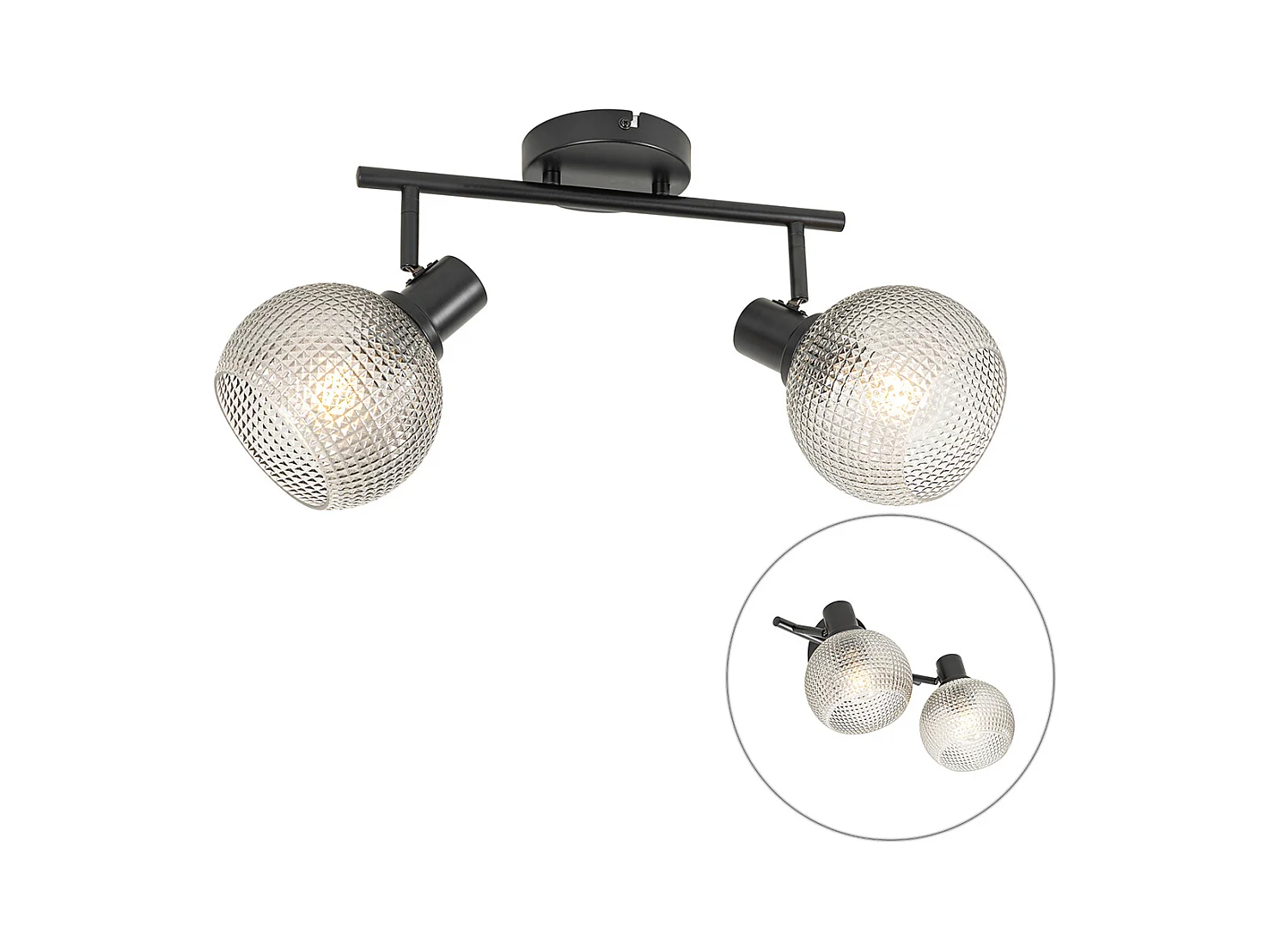 Spot design noir avec verre fumé 2 lumières - Chico